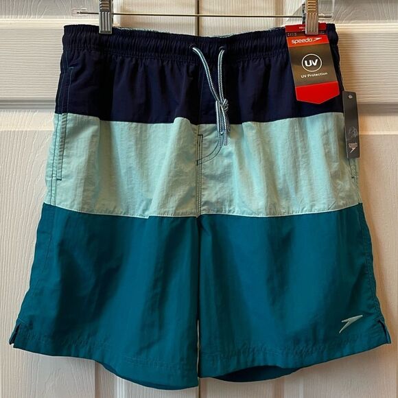 SPEEDO VOLLEY SWIM TRUNK IN BLUE AND GREEN SIZE MEDIUM - Picture 1 of 3